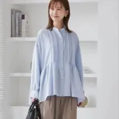 ロペピクニックフロントレースピンタック羽織れるペプラムシャツライトブルーのサムネイル