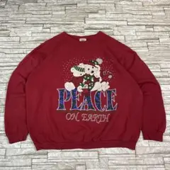90s USA製 スウェット レッド PEACE クリスマス アニマル