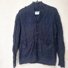 【M】カーディガン ダークネイビー ケーブルニット 厚手 ポケット付 USEDのサムネイル