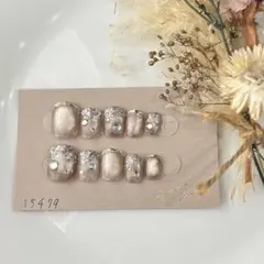 ベージュネイルチップ ストーン付き マグネットネイル　10個セット