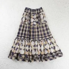 ピンクハウス ピコフリル ロングスカート フレア 花柄 チェック パッチワークのサムネイル