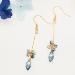 瑠璃色クリスタルと小粒ガラスのチェーンピアス ❲K13❳