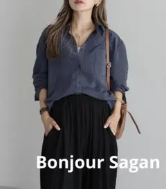 Bonjour Sagan スエードタッチシャツ 長袖シャツ ネイビーのサムネイル