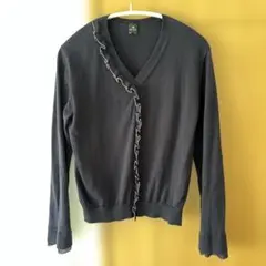 PS Paul Smith ネイビー　Ｖネックフリル　コットンニット