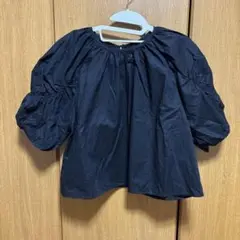 KBF シャーリングパフスリーブブラウス　ブラック