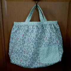 ギャザーバック（ミントグリーン小花）