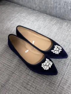 ベロア　ビジュー付き　フラットシューズ　24cm
