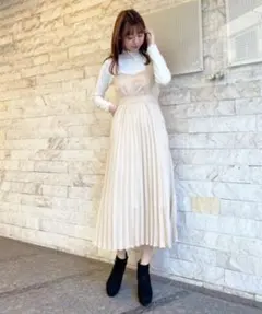 サテンプリーツコンビワンピ