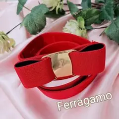 未使用✨Ferragamo　赤いヴェルバラリボンベルト　サッシュベルト　M