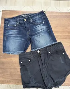 アメリカンイーグル　デニムショートパンツ　黒デニム　2個セット