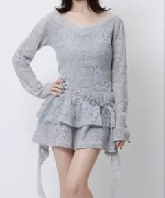 SPIRALGIRL フリルデザイン ニット 長袖 グレー
