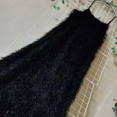 フェイクファーキャミロングワンピース　ブラック　М