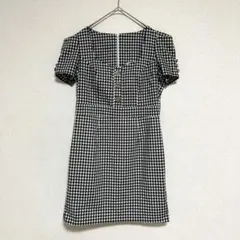 PEARLパール ミニ丈ワンピース キャバドレス タイト チェック柄 白黒 L