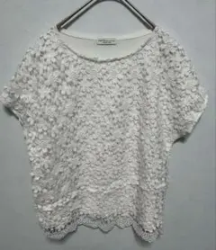 earth music&ecology 花柄レース編み ホワイト Tシャツ