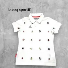 未使用 ルコック ゴルフ ポロシャツ 白 刺繍総柄 半袖 M スポーツ おしゃれ