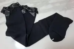 リボンとレース付き黒ニーソックス ロリィタ ゴスロリ コスプレ