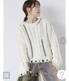 クラッシュケーブルニット　オフホワイト　ehka sopo（エヘカソポ）