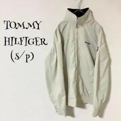トミーヒルフィガー（S）グレー/ナイロンジャンパー/フルジップ/ロゴ/刺繍/