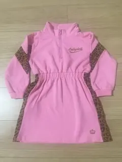Babydoll ピンク レオパード柄 ジップアップワンピース
