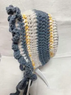 ボンネット バラクラバ 編み物 手編み ハンドメイド 帽子 ブルー系