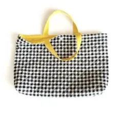 レッスンバッグ　絵本袋　横長　キルト　ギンガムチェック　黒白×黄色　ハンドメイド