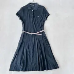 バーバリーロンドン　ロングワンピース　半袖　襟付き　ベルト　ホースロゴ　ブラック