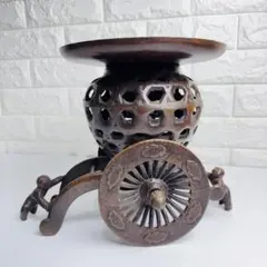 【レトロ】御所車 薄端 花器 花台 金属製 華道具　アンティーク