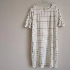 【grove】グローブ　チェック　ワンピース　Mサイズ　フレア袖　ひざ丈