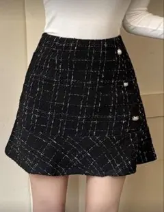 DAZY レディース チェック柄 ボタン装飾 エレガント Aラインスカート 秋冬