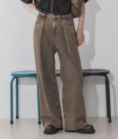 JEANASIS タックデニムワイドパンツ　ブラウン　Sサイズ