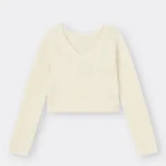 GU Vネック クロップドセーター Mサイズ オフホワイト