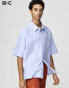 【新品】uniqlo cブロードオーバーサイズシャツストライプ