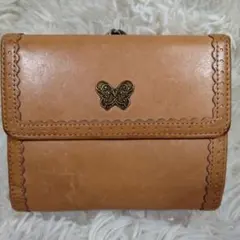 ANNA SUI 折財布 レザー バタフライ がま口 ブラウン キャメル