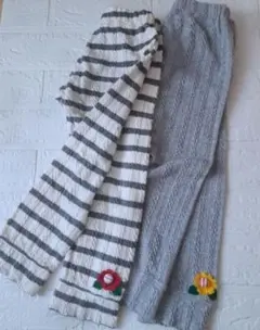 プチジャム ワッフル生地 ストライプとグレーのベビーレギンス110