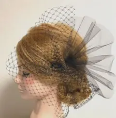 2種類の黒チュールの髪飾り　成人式髪飾り　卒業式髪飾り　結婚式髪飾り　チュール