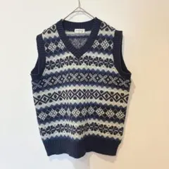 .Innocent ニットベスト ノルディック柄 ノースリーブ ネイビー　M