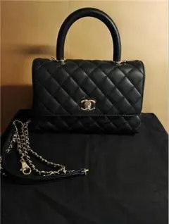 ブラック レザー ハンドバッグ 24cm