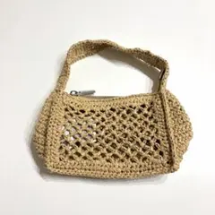 H&M DIVIDED 編み込み　ペーパー編み ハンドバッグ ベージュ　ミニのサムネイル