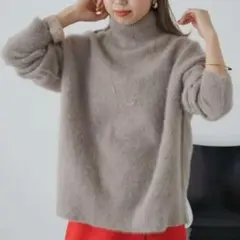 【Omekashi】 ハイネック ファー ニット プルオーバー