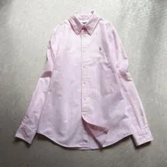 【現行QRタグ】ラルフ　ストライプボタンダウンシャツ　ポニー刺繍　ピンクｘ白