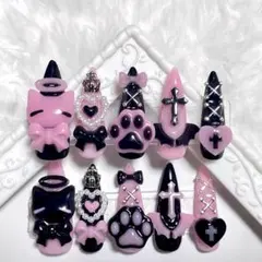 ネイルチップ 量産型 平成女児 ねこ 地雷系 りぼん ハート 天使 肉球