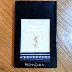 【未使用・箱付】イヴ・サンローラン タオルチーフ 綿100% YSL ロゴ刺繍