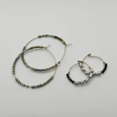 美品　パール　ビーズ　フープピアス　セット　格安