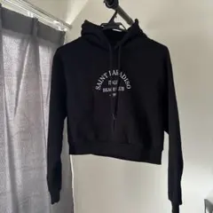 ショート丈フード付きパーカー CHERRYBOMB ユニセックス　ブラック