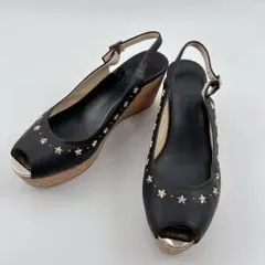 希少✨JIMMY CHOO サンダル スタッズ 星 黒 25.5 厚底 コルクのサムネイル