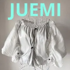 JUEMI バックオープン　シルバー光沢感　ドローコード　ショート丈　個性的のサムネイル
