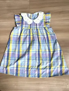 ノースリーブワンピース 青と黄色のチェック　120cm