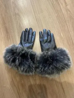 手袋　レザー ファー付き冬用グローブ