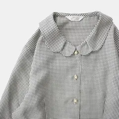 80s◇もくもく襟&パール釦のギンガムチェックブラウス♡フォロ割-¥200