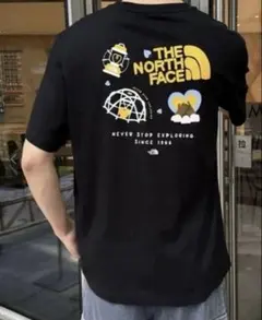 ★海外限定!おしゃれロゴ THE NORTH FACEキャンプハートTシャツ　S